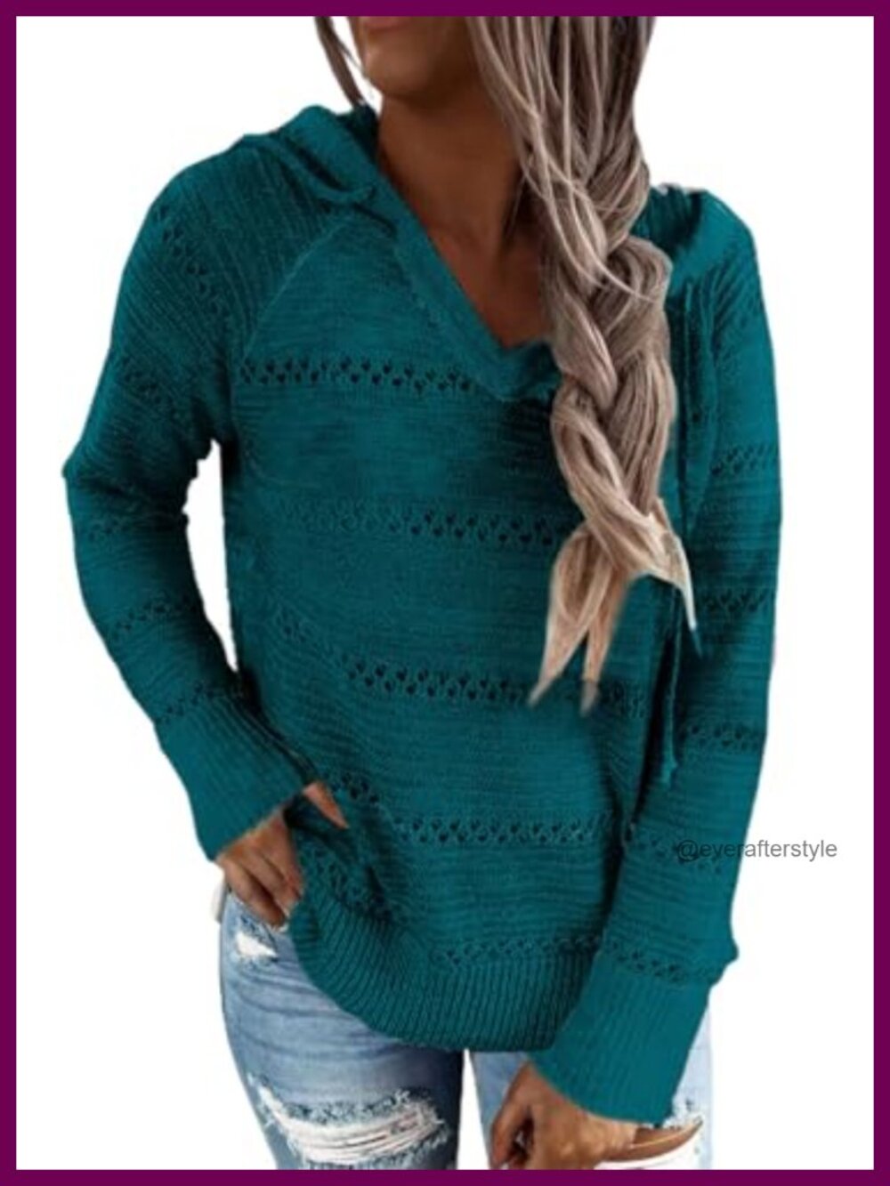 Striped Crochet Hooded Pullover Sweater Loose Fit Casual